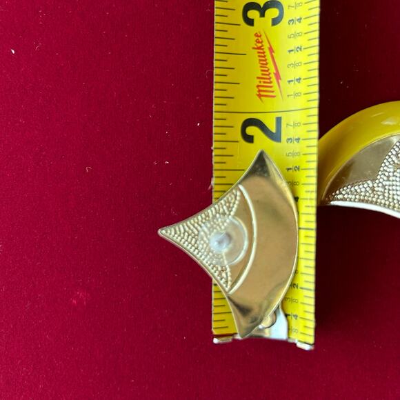 Vintage Modernist Gold and Yellow Enamel Fan Sculptural Statement Earrings - Picture 15 of 16